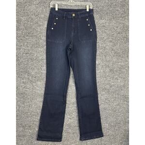 Belle By Kim Gravel Womens Tripleluxe Denim Jeans Size 4 Tall Blue Dark Wash